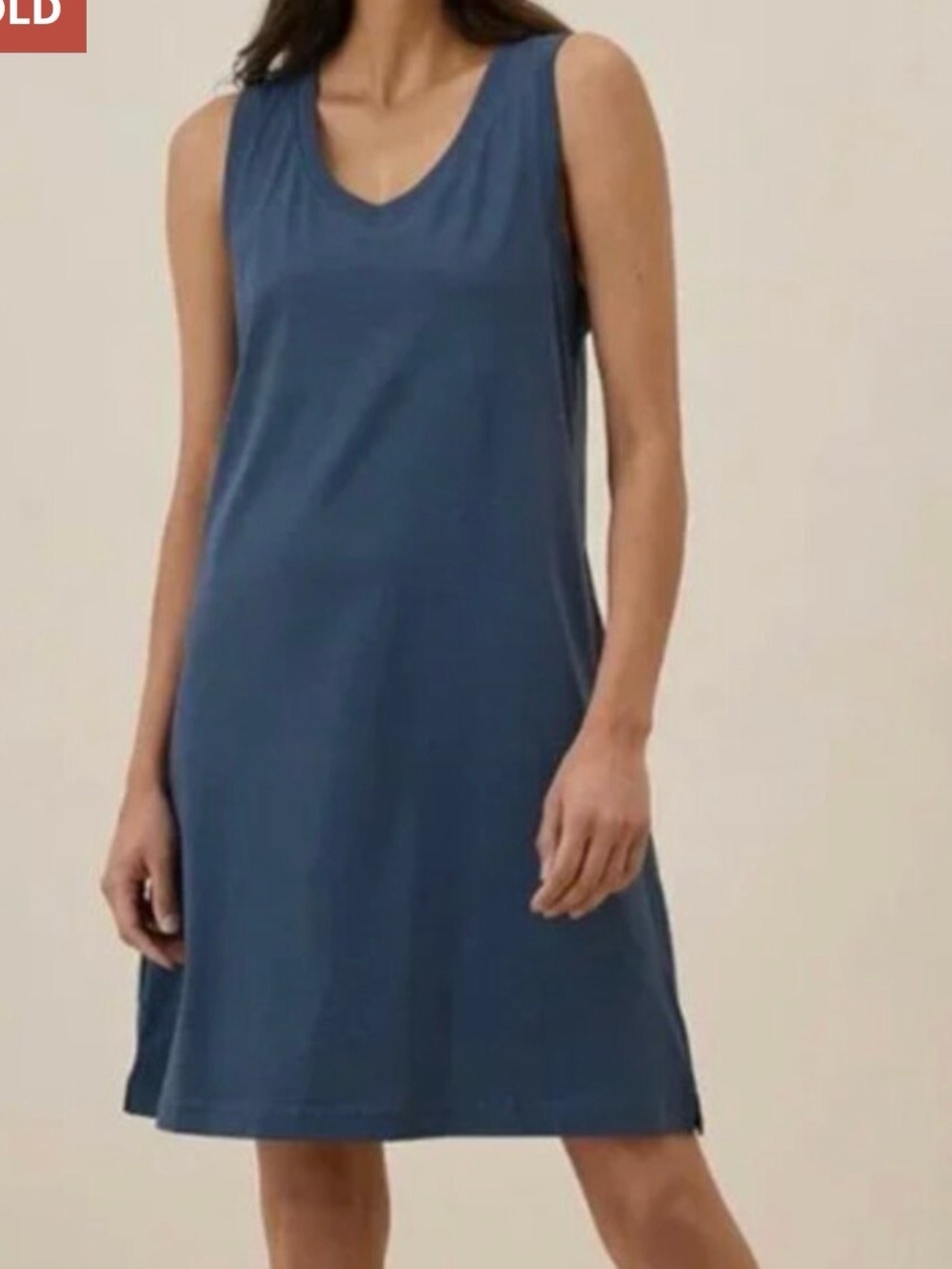 Pact Sleeveless V-Neck Dress sz L Blue Organic Cotton Jersey‎ lounge outdoor